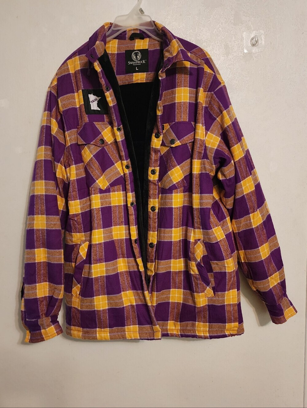 Swampbuck Purple and Gold “SKOL”  Sherpa Lined Flannel Shirt Jacket Mens Size L